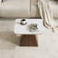 Table basse moderne moderne en pierre texturée en travertin avec base en bois massif pour le salon-1086454773