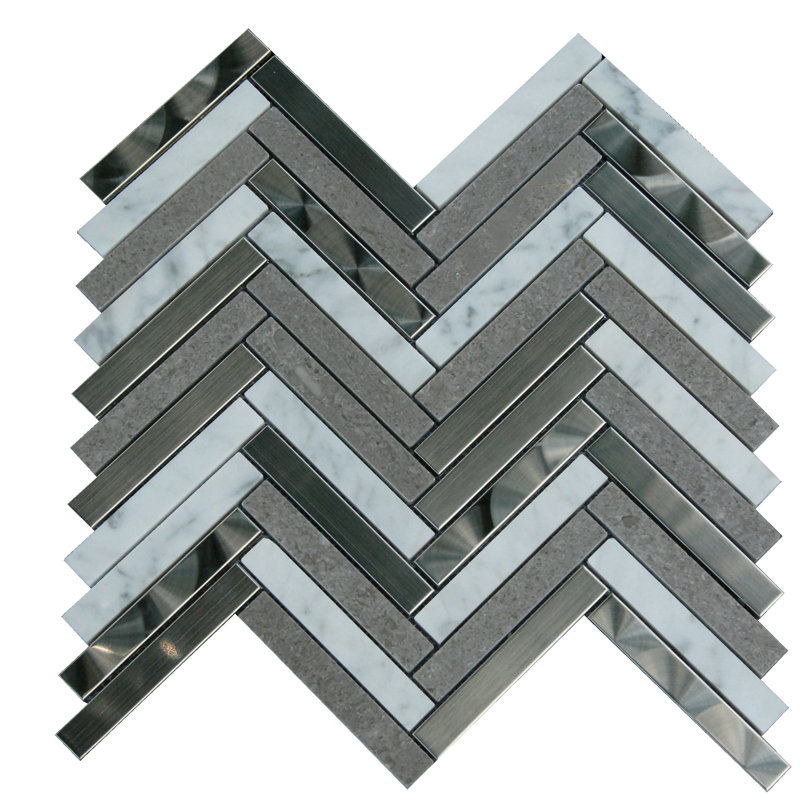 Carreau de mosaïque linéaire en marbre / métal 1 po x 3 po