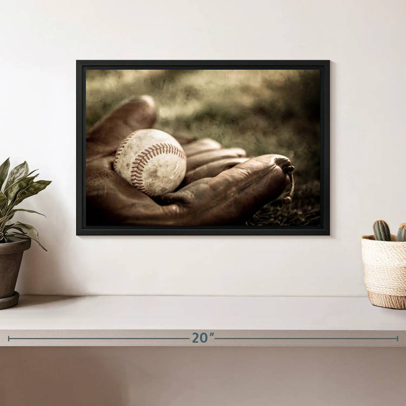 Baseball sur gant, Cadre flottant noir, 13 po x 9 po