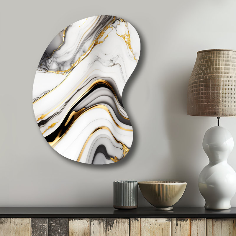 «Abstract Geode Marble Waves» gris IV - art mural abstrait en forme de métal, sculpture murale asymétrique en métal