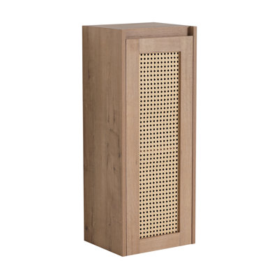 Floating Wall-Mounted Bathroom Storage Cabinet With Shelf And Door, Natural Wood Finish