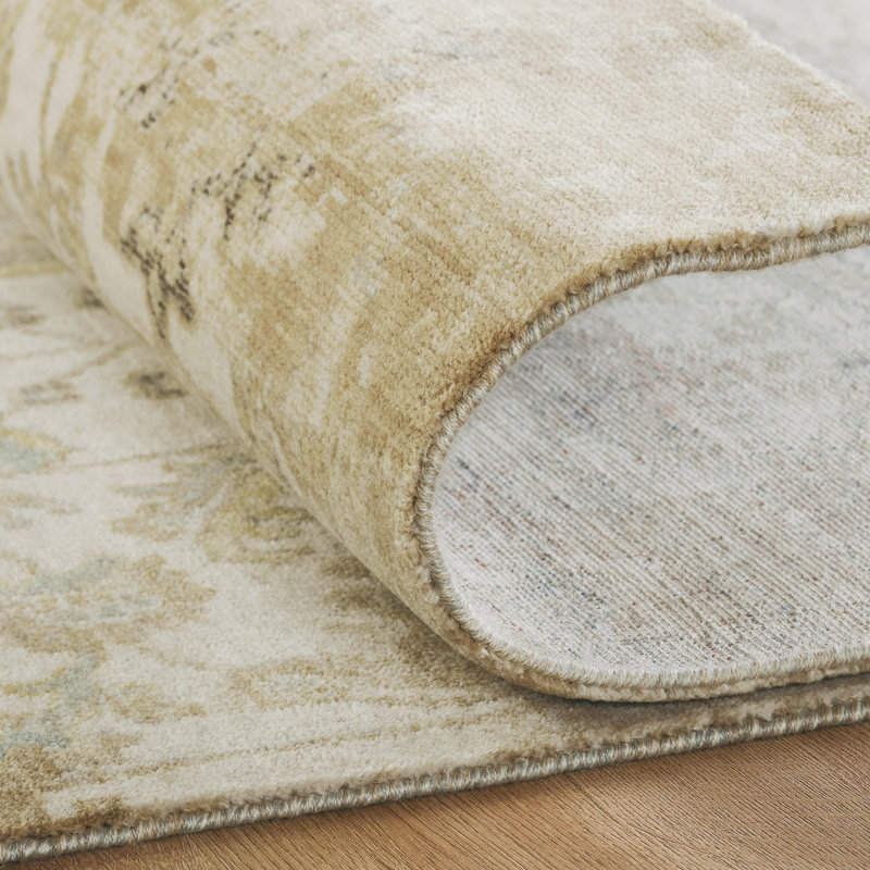Wool Area Rug, Rectangle 5' x 7', Gold/Ivory