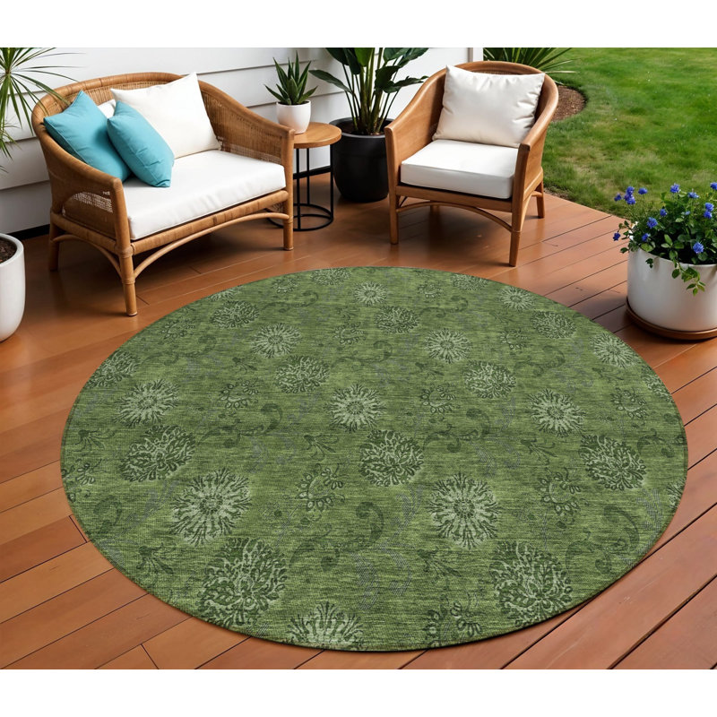 Tapis intérieur lavable floral rond vert olive et vert 8 pi HomeRoots