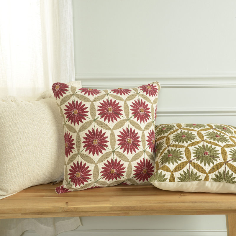 Coussin 100% coton, Ivoire / vert, Duvet synthétique