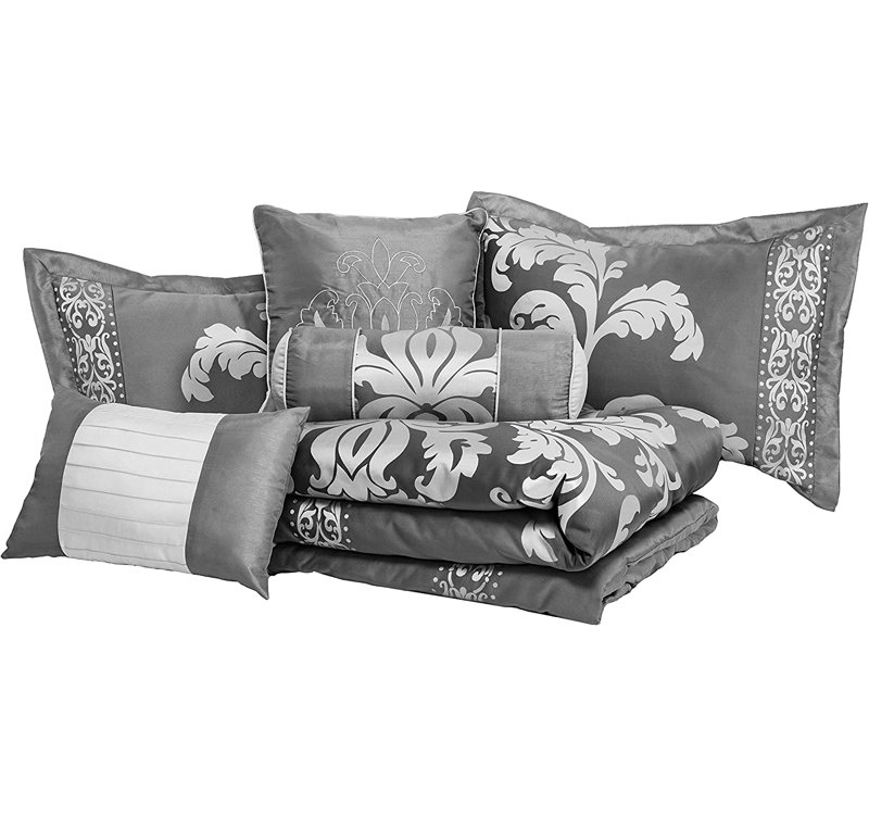 Luxurious Gold Jacquard Floral King Comforter Set with Decorative Pillows