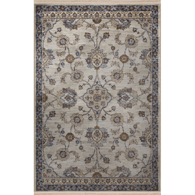 Tapis décoratif lavable à la machine à motif floral beige, Rectangle 4 pi 7 po x 6 pi 7 po