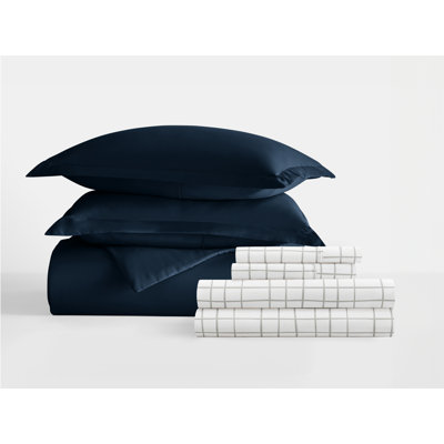 Ensemble de literie 8 pièces - Housse de couette unie, ensemble d'édredon et ensemble de draps à motifs