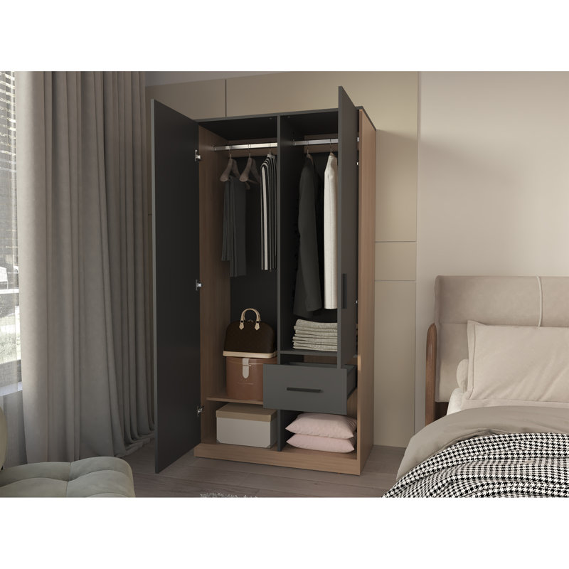 Armoire Lugoff avec deux portes et un tiroir, chêne naturel