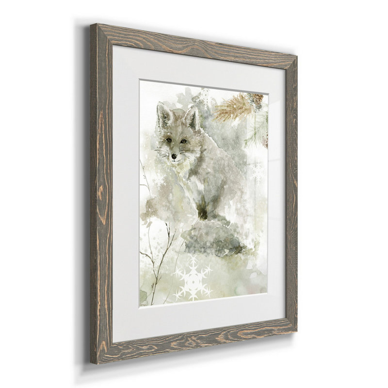 Winter Lodge Fox - Reproduction d'art sur papier encadrée, H 20 po x l 17 po x P 1,5 po, gris