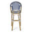 Tabouret de bar 29,5 po en rotin français d'extérieur, bleu sarcelle foncé et blanc, structure en aluminium avec finition en bambou (ensemble de 2)-1101408686