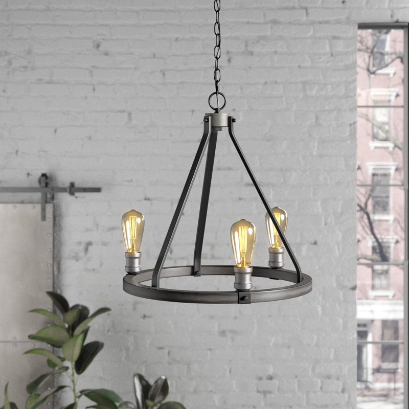 Charles 3 - Light Dimmable Wagon Wheel Chandelier, Ashen Barnboard