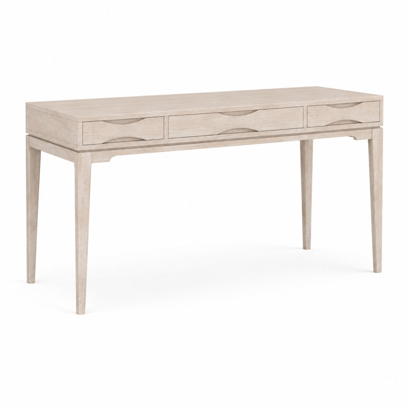 Bureau d'écriture Mid-Century moderne en bois massif avec plateau pour clavier, 2 tiroirs et poignées crantées Harper, Blonde