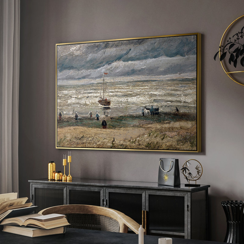 Paysage rétro - Cxxvii, Toile avec cadre flottant or, H 17 po x l 25 po x P 2 po