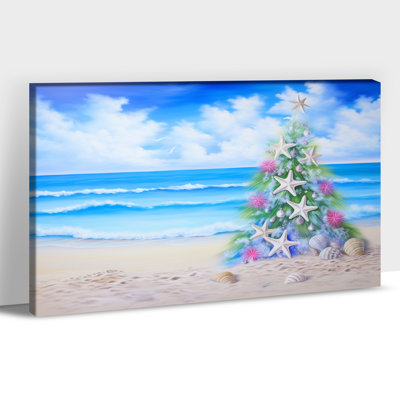 Plage, centre-ville - décorations murales de Noël côtier, art mural sur toile de vacances tropicales, coquillages de coquillages de mer, impressions sur toile pour cadre de pin de salon, 20 po x 30 po