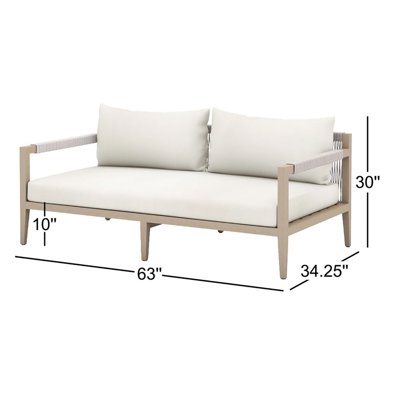Sherwood Outdoor 2 - Seat Loveseat, Gray Cushion/Brown/Gray Frame, Solid Wood