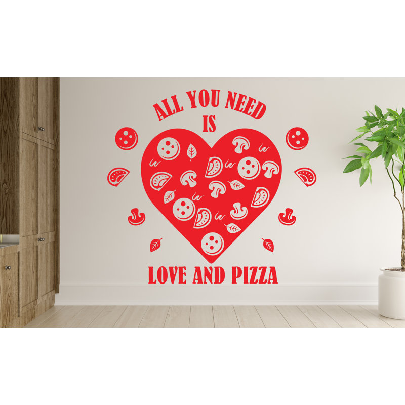 Adhésif décoratif «All You Need Is Pizza And Love» | Décor de restaurant et pizzéria, H 24 po x l 22 po, Noir mat