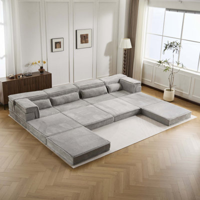 Canapé à compression Mahjong, canapé-lit convertible au sol, canapé modulaire modulaire désossé DIY, aucun assemblage requis, tissu polaire circulaire, surdimensionné à 4 places avec 1 repose-pieds