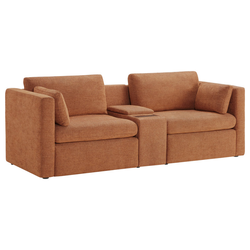 Winfree 2- Piece Upholstered Sofa With Console, Orange