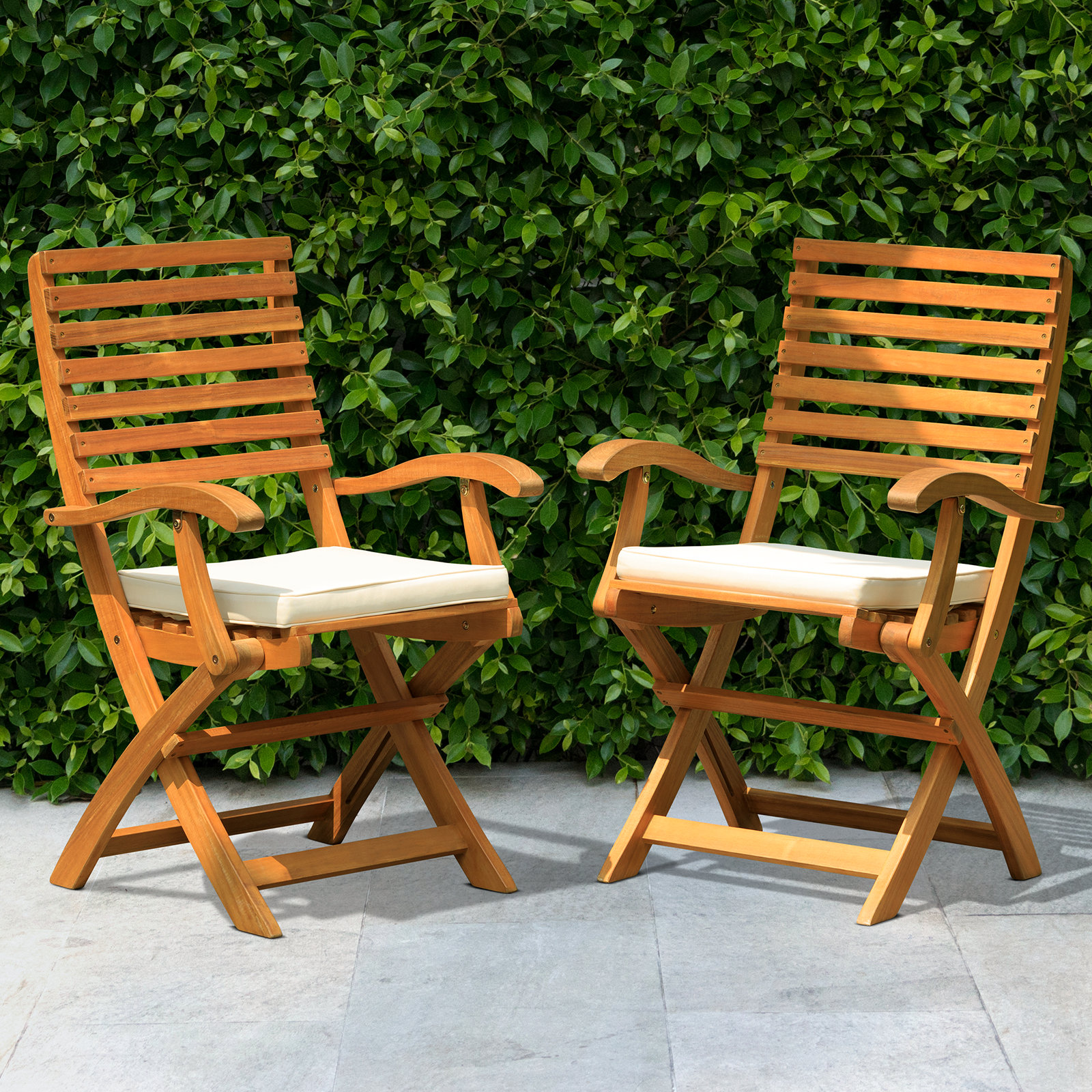 Arlmont & Co. Percy Solid Wood Patio Dining Chairs with Cushions