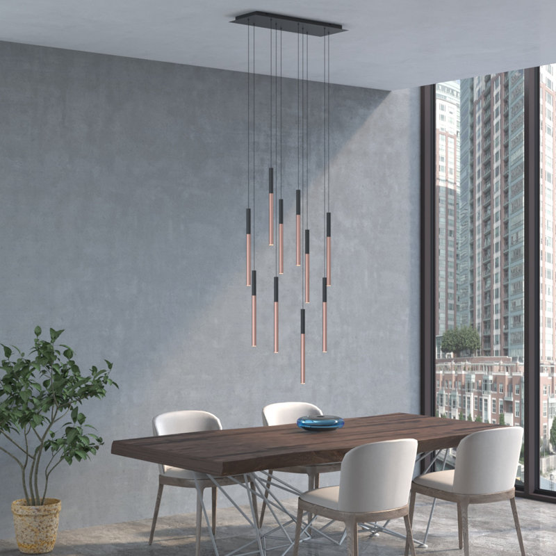 Baileyton 10 - Light Cluster Pendant, Black Top and Brushed Copper