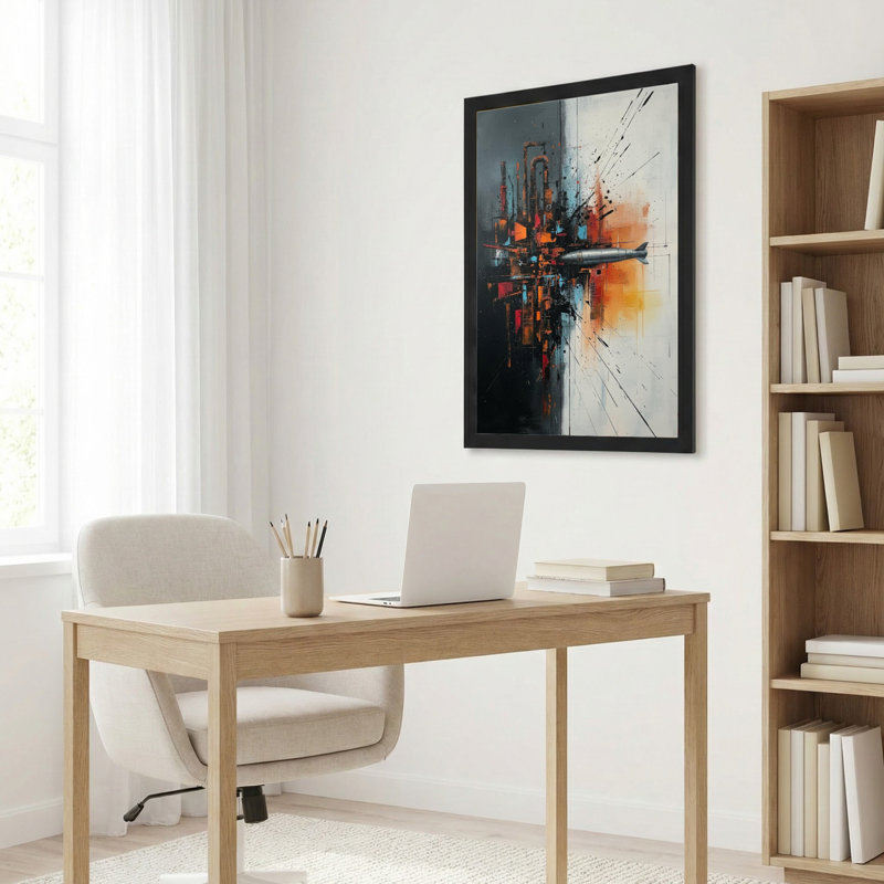 Ensemble de 1 tableau abstrait industriel sur toile tendue, H 30 po x l 20 po
