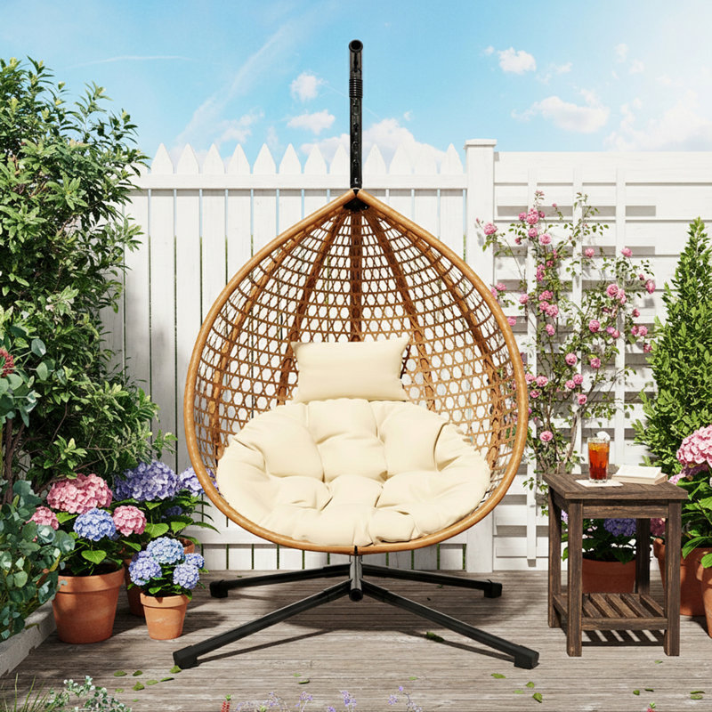 Chaise hamac avec support et coussin amovible, Beige
