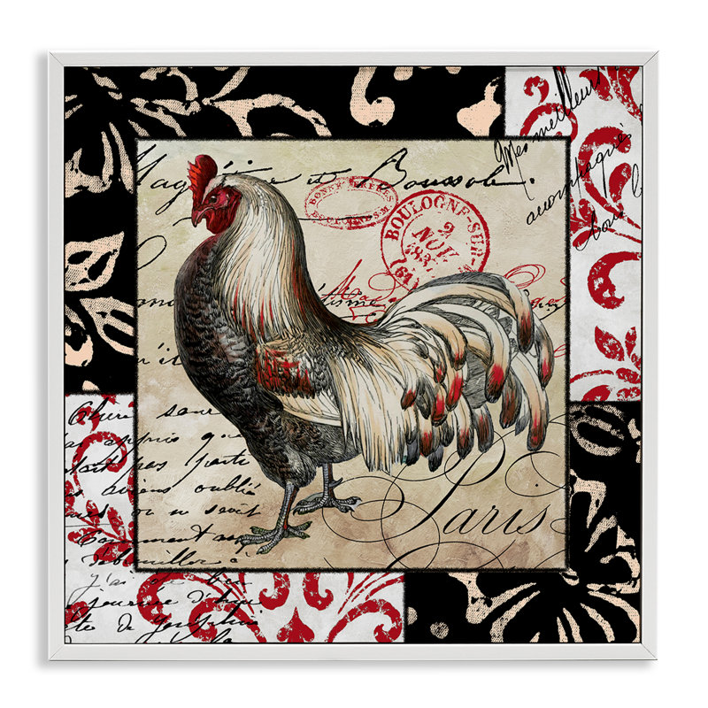 Poule avec art de la giclée encadrée par Sasha, H 17 po x l 17 po, Estampe numérique encadrée blanc bord de mer