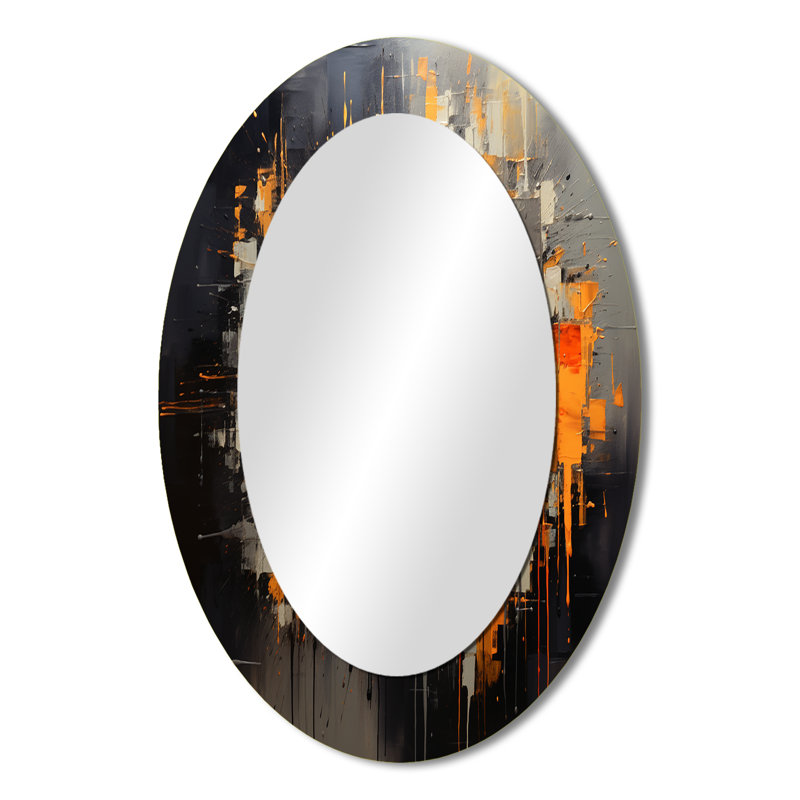 Gold And Grey Bitcoin Crypto Currency - Glam Oval Wall Mirror, 36" x 24"