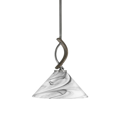 Hallmann Stem Hung Mini Pendant - look Metal Finish With Onyx Swirl Glass