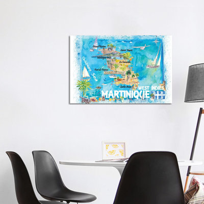Martinique Antilles Illustrated Caribbean Map With Highlights Of West Indies Island Dream by Markus & Martina Bleichner - Wrapped Canvas Gallery-Wrapped Canvas Giclée