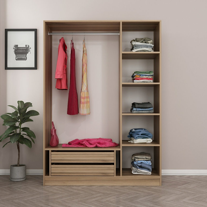 Armoire élégante en chêne, 53,1 po x 82,7 po x 20,5 po | Fabriqué à partir de panneau de particules enduit de mélamine à 100%, épaisseur: 0,7 pouce | Solution de rangement élégante et fonctionnelle pour les chambres à coucher modernes, design durable et contemporain