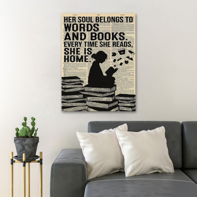 Girl Reading Book Alone - Wrapped Canvas Textual Art