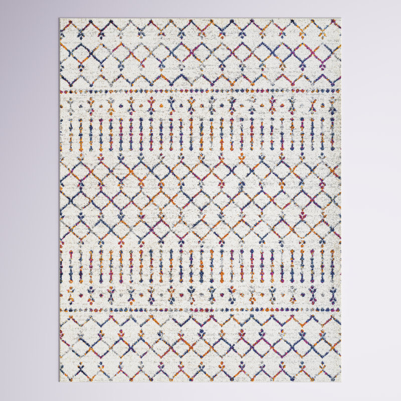 Kateshia Moroccan Hype Boho Vintage Diamond Cream/Multi Rug, Rectangle 7'9" x 10'