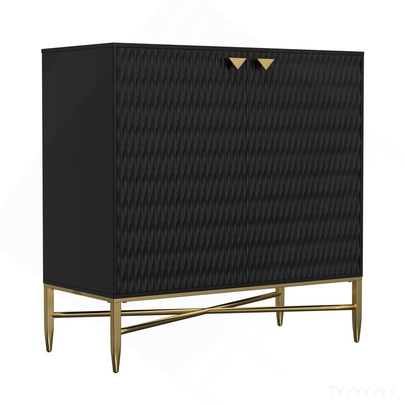 Modern Wood Freestanding 2-Door Storage Accent Cabinet, Black