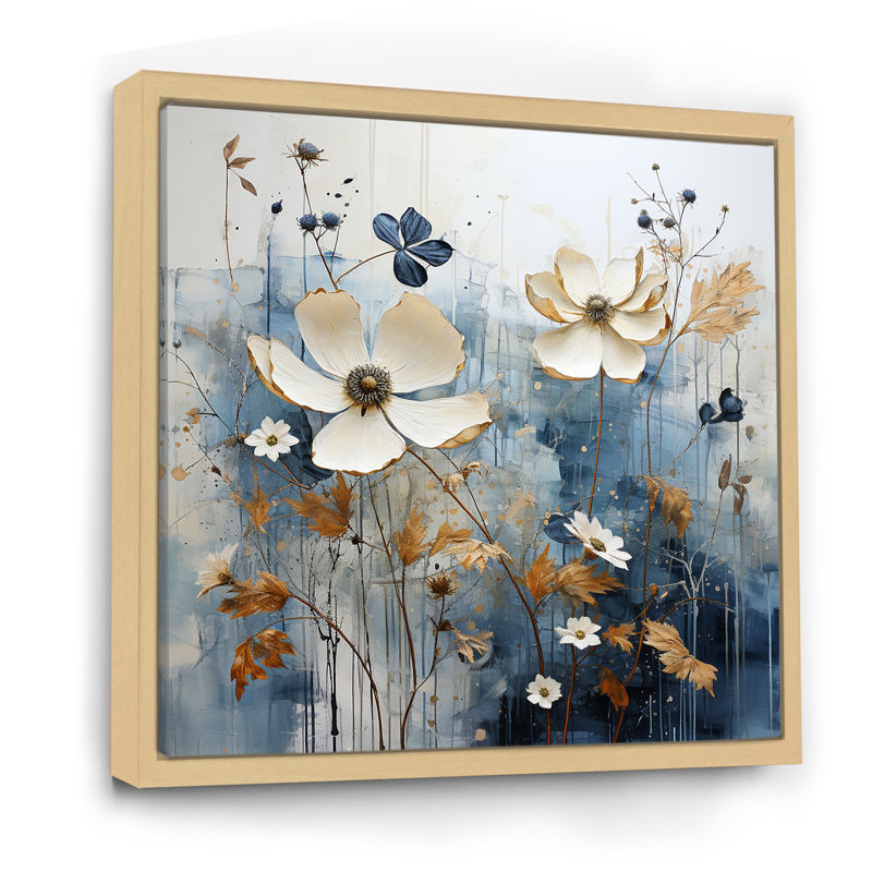 Champs blancs et bleus de fleurs sauvages V, Cadre naturel flottant, H 16 po x l 16 po x P 1 po