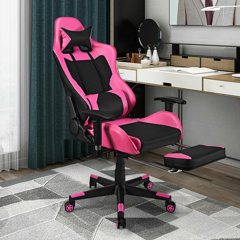 Latitude Run® Adjustable Armrest and Adjustable Headrest Game Chair in Pink