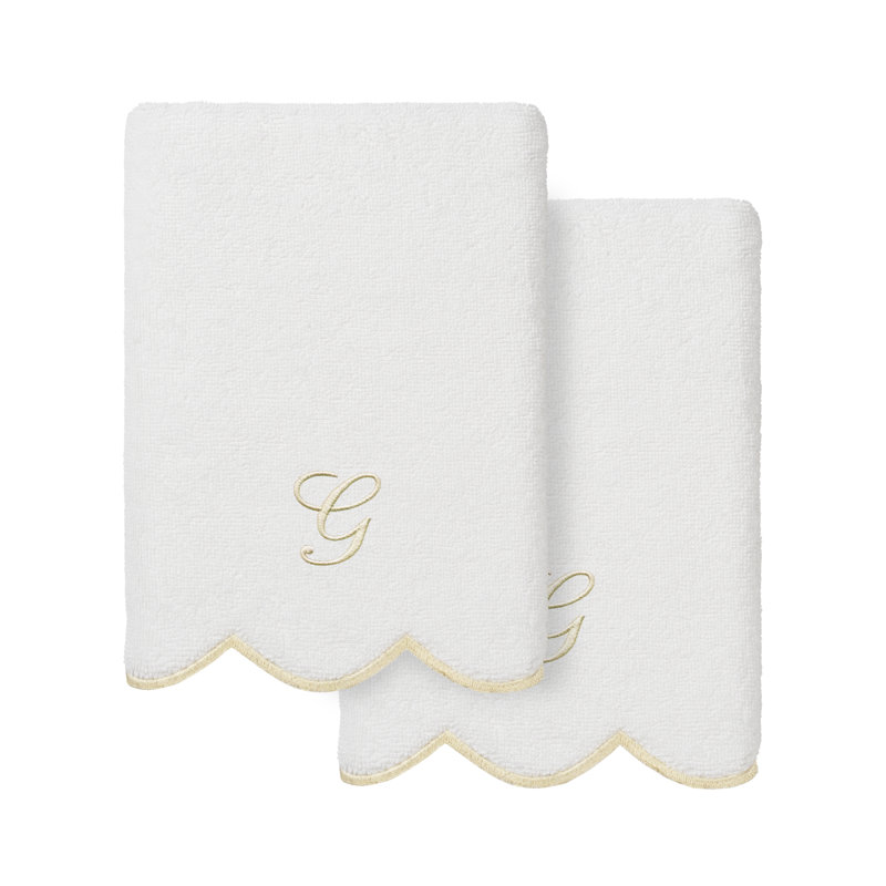 Ensemble de serviettes à main personnalisables 2 pièces Linorn Home Textiles 100% coton turc ADORNIA, G, Blanc / beige