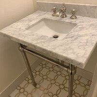 Kingston Brass KVPB36M8SQ6ST Dreyfuss 36 Carrara Marble Vanity Top with Stainless Steel Legs, Marble White/Polished Nickel