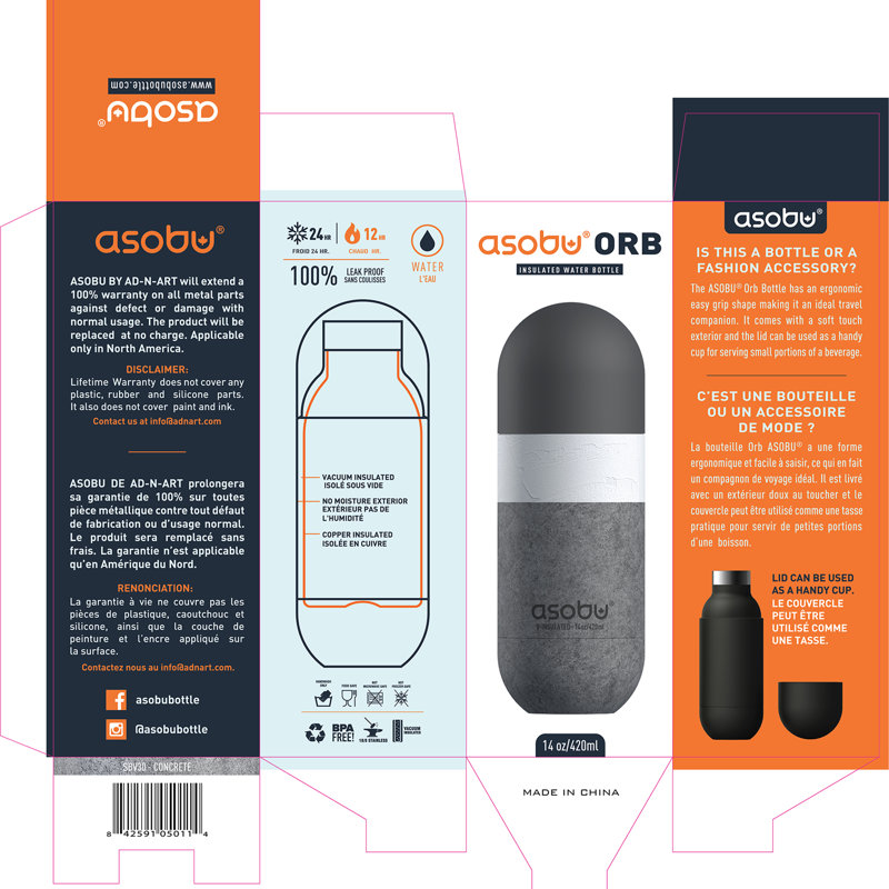 Asobu 400ml Double Wall Insulated Stainless Steel Water Bottle