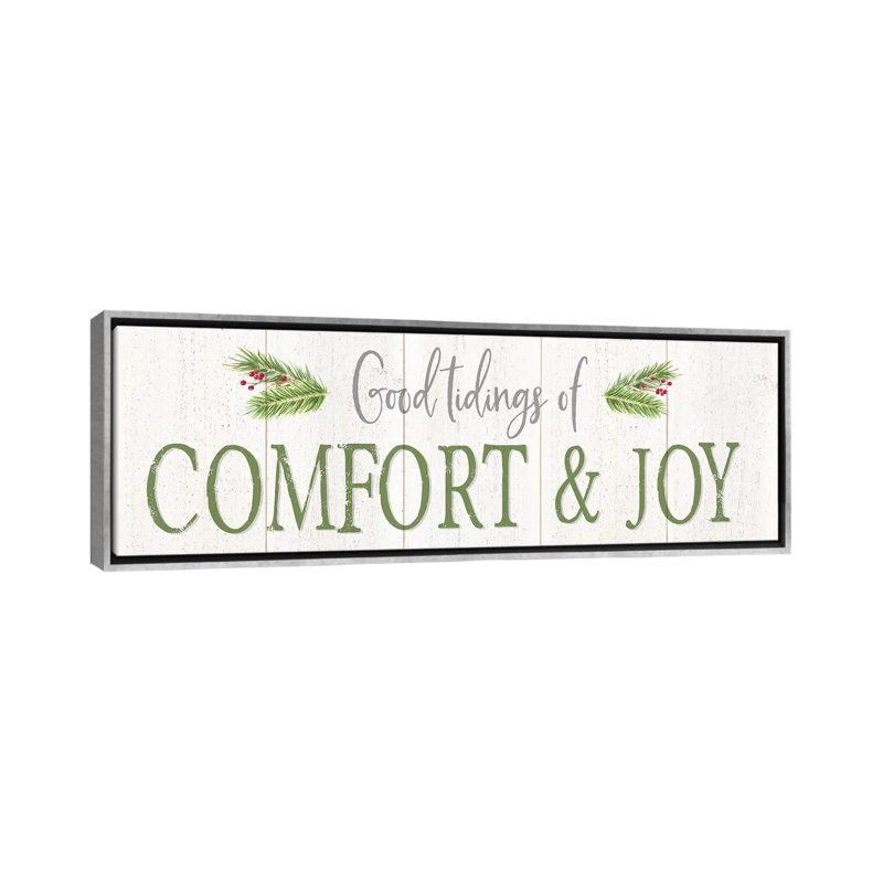 «Peaceful Christmas Horizontal Comfort & Joy» par Tara Reed - impression d'art textuel, Toile avec cadre argenté