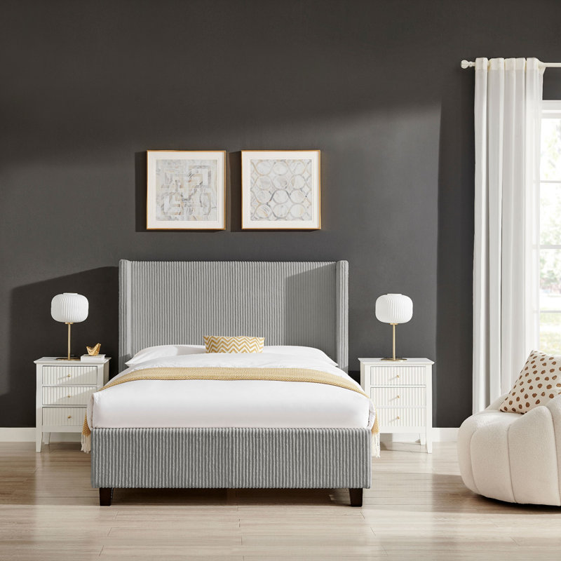 Upholstered Bed, Double (158 x 206 cm), Grey