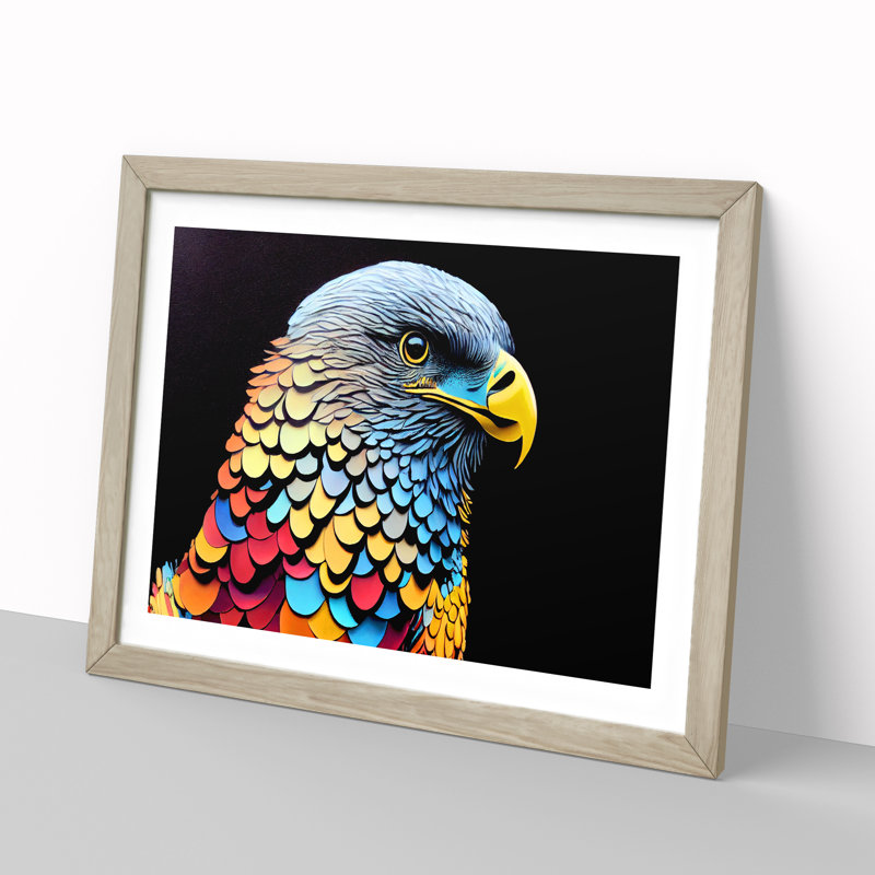 Colourful Eagle Bird Vol.5 - Single Picture Frame Print, 46cm H x 64cm W x 2cm D, Oak Framed