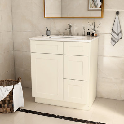 30 po L 21 po x P 34,5 po, armoire de contreplaqué blanc antique pour meuble-lavabo de salle de bain avec porte droite, modules de construction