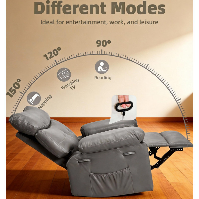 360° Rocker Swivel Recliner, Oversized Wide, Gray