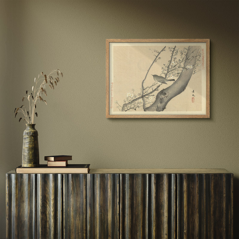 "Jingwen, oiseau, fleurs, chinoiserie, œuvre d'art rustique, affiches encadrées, petit art mural", Naturel, H 8 po x l 10 po