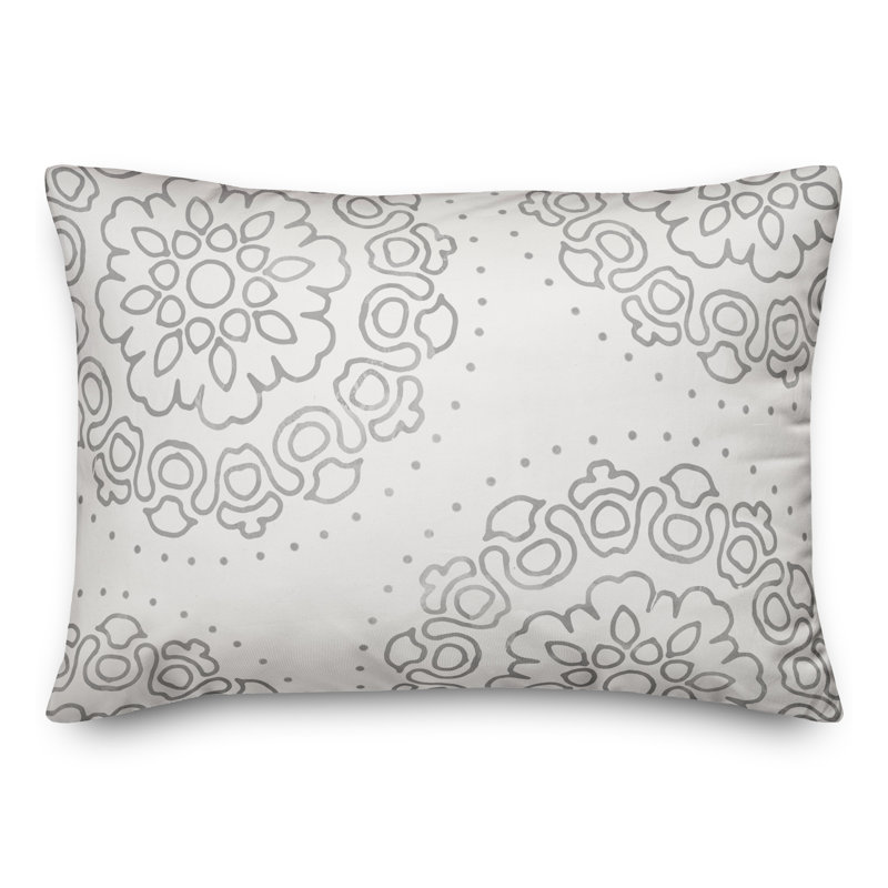 Floral Outdoor Reversible Throw Pillow, Gray
