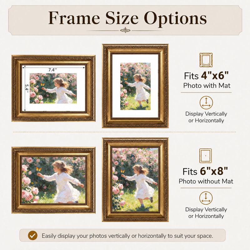Cadre photo rétro 6 x 8 avec passe-partout 4 x 6, élégant cadre rétro 6 x 8 pour affichage mural ou de table, paquet de 4