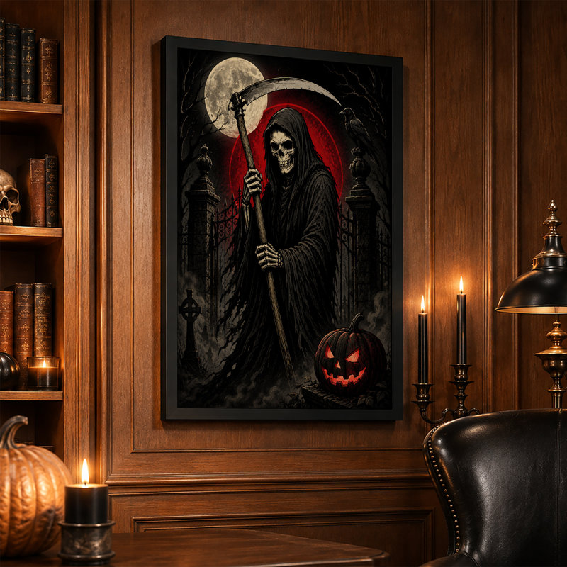 «Grim Reaper with Scythe In Graveyard Near Glowing», art mural sur toile, H 30 po x l 20 po