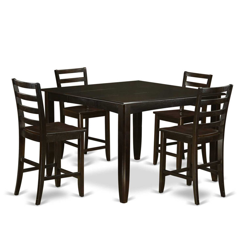 Ensemble de salle à manger 5 pièces à hauteur de comptoir comprenant une table carrée avec piédestal et 4 chaises de cuisine, 54 x 54 pouces, cappuccino