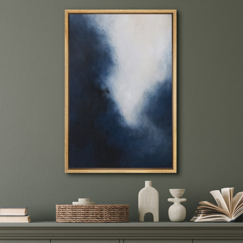Bleu marine et blanc, abstrait moderne nuageux, reproduction d'art sur toile, H 24 po x l 16 po, Naturel